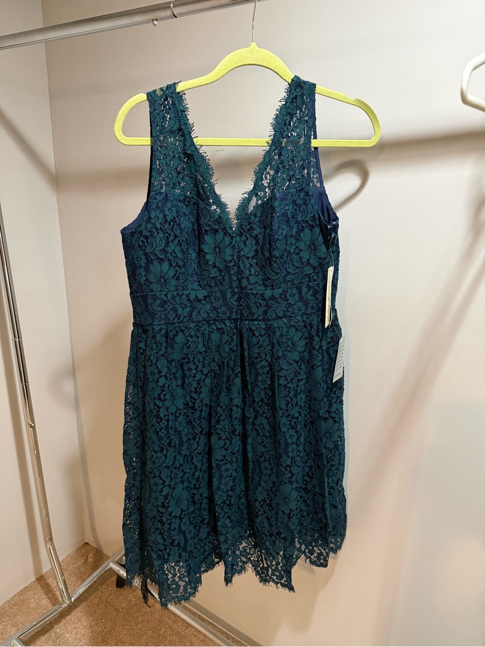 Eliza J Teal Lace V-Neck Midi Dress